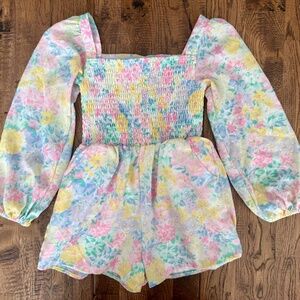 Janie And Jack The Emma Smocked Floral Romper Easter Girls Size 4